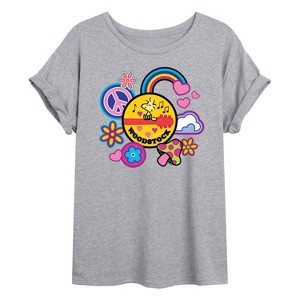 Women's - Peanuts - Woodstock Peace And Love Flair Oversized Graphic T-Shirt - 1 of 4