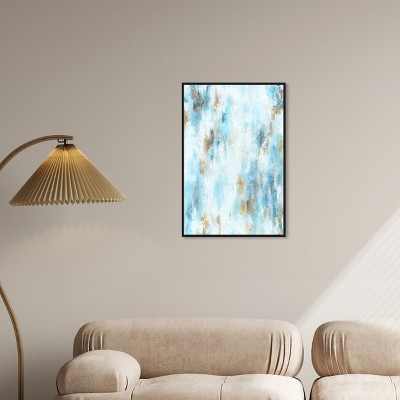 Blue and Gold Abstract Canvas Wall Art with Black Frame, 21" x 31"