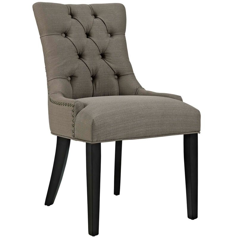 Elegant Granite Tufted Side Chair with Nailhead Trim and Wood Legs