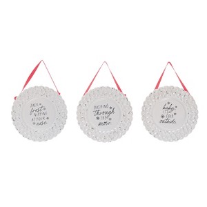 Transpac Metal/Fabric Embossed Round Sign Set of 3 Christmas Home Decorations - 1 of 1