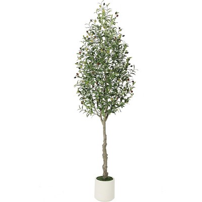 Artificial Olive Tree Tall Faux Olive Tree Indoor Fake Silk Plant with White Planter