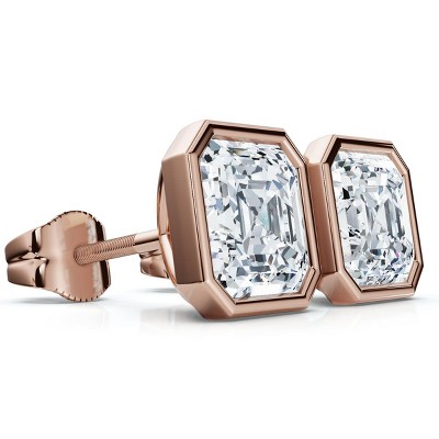 Pompeii3 2ct TW Asscher Cut Bezel Diamond Studs 14k Gold Lab Created