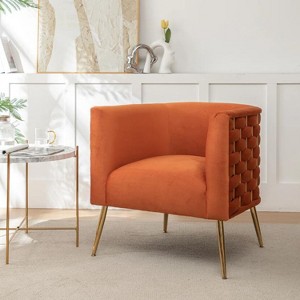 SEYNAR Mid-Century Modern Velvet Accent Chair, Gold Finish Barrel Chair for Living Room - 1 of 4