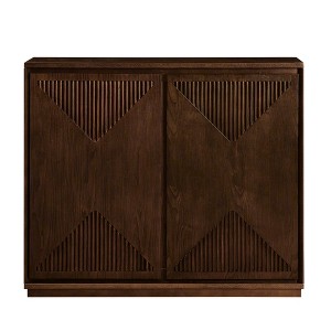Gulches Dark Walnut 39 in Accent Cabinet with V Shape Design 2 Outlet Holes and Storage for Living Room Entryway Kitchen Coffee Bar - 1 of 4