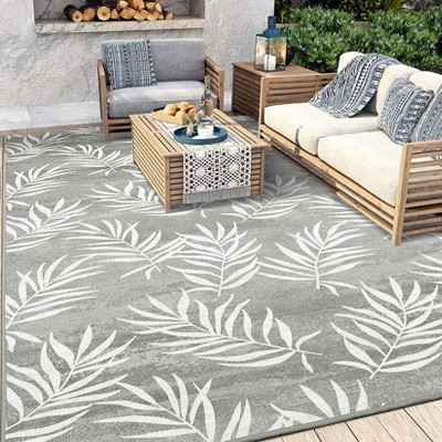 Indoor Outdoor Rugs Bamboo Palm Leaves Weather Resistant  UV Resistant Patio Rug Washable Stain Resistant Non-Slip Patio Carpet