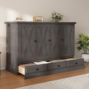 Merax Farmhouse Murphy Bed Cabinet with USB Charging Station Storage Space - 1 of 4
