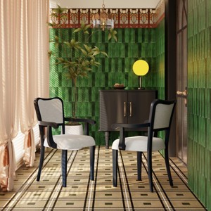 Linen Upholstered Dining Chairs Set of 2, Curved Armchairs with Wooden Frame, Fabric Side Chairs for Kitchen or Dining Room-Koiai - 1 of 4