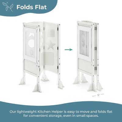 Guidecraft Classic Kitchen Helper Kids' Step Stool: Folding, Adjustable Kids Non-Slip Learning Toddler Tower with Safe Keepers