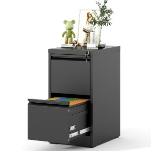 Munora - 2-Drawer Vertical File Cabinet with Lock - Heavy Duty for Letters/Legal/A4 Files - Black - 1 of 4