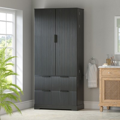 72" Freestanding Fluted Pantry Cabinet with 2 Large Drawers & Adjustable Door Spice Racks for Kitchen or Entryway Storage-Cuddlewood