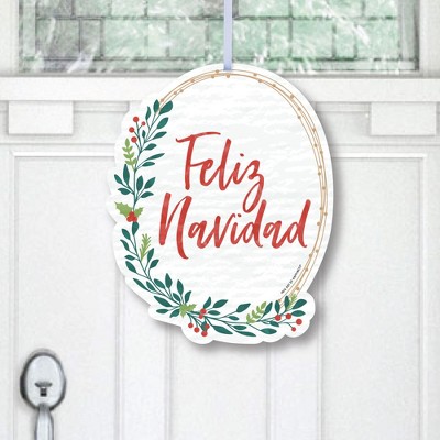 Big Dot of Happiness Feliz Navidad - Hanging Porch Holiday and Spanish Christmas Party Outdoor Decorations - Front Door Decor - 1 Piece Sign