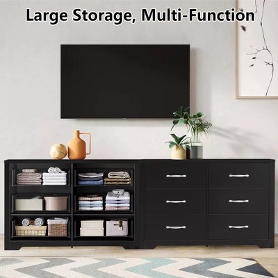 Black 6-Drawer Double Dresser with Metal Handles