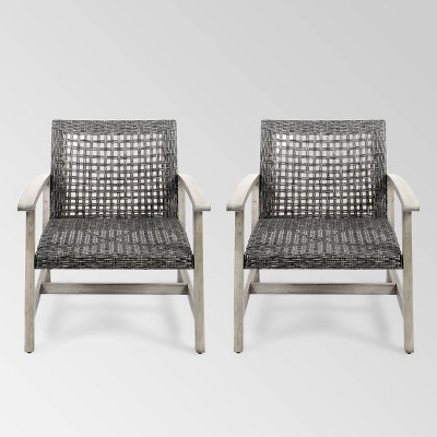 Hampton 2pk Wood Wicker Mid Century Club Chairs Light Gray Black Christopher Knight Home