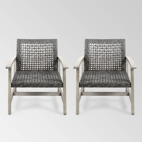 Hampton 2pk Wood Wicker Mid century Club Chairs Light Gray