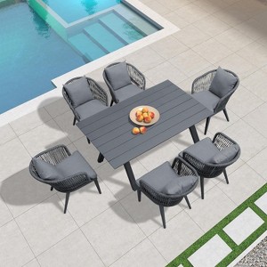 PURPLE LEAF Outdoor Dining Set Patio Aluminium Table and Rope Weave Chairs Included Cushions for Backyard Decor Kitchen - 1 of 4