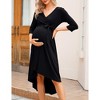 YesFashion Women's Maternity V-Neck 3/4 Sleeve Wrap Dress Casual Hi-Low Midi Tie Nursing Breastfeeding Dress with Belted - 3 of 4