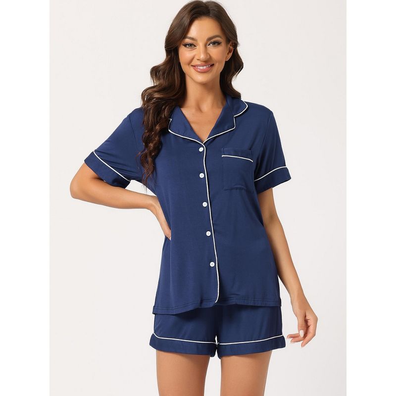cheibear Women's Button Down Pajamas Set with Shorts, 2 of 6