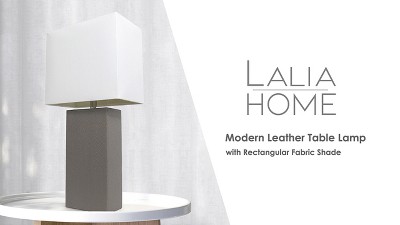 Lexington 21" White Leather Base Table Lamp with Fabric Shade