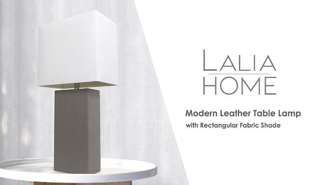 21" Lexington Leather Base Modern Home Decor Bedside Table Lamp with Fabric Shade - Lalia Home, 2 of 13, play video