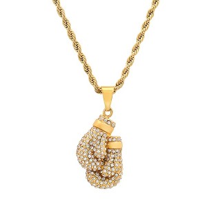 Steeltime 24" 18k gold plated stainless steel and simulated diamonds boxing gloves pair pendant - 1 of 4