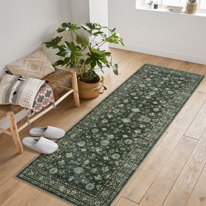 Washable Rug Boho Abstract Hallway Runners Vintage Distressed Floral Soft Low Pile Floor Carpet for Living Room - 1 of 4