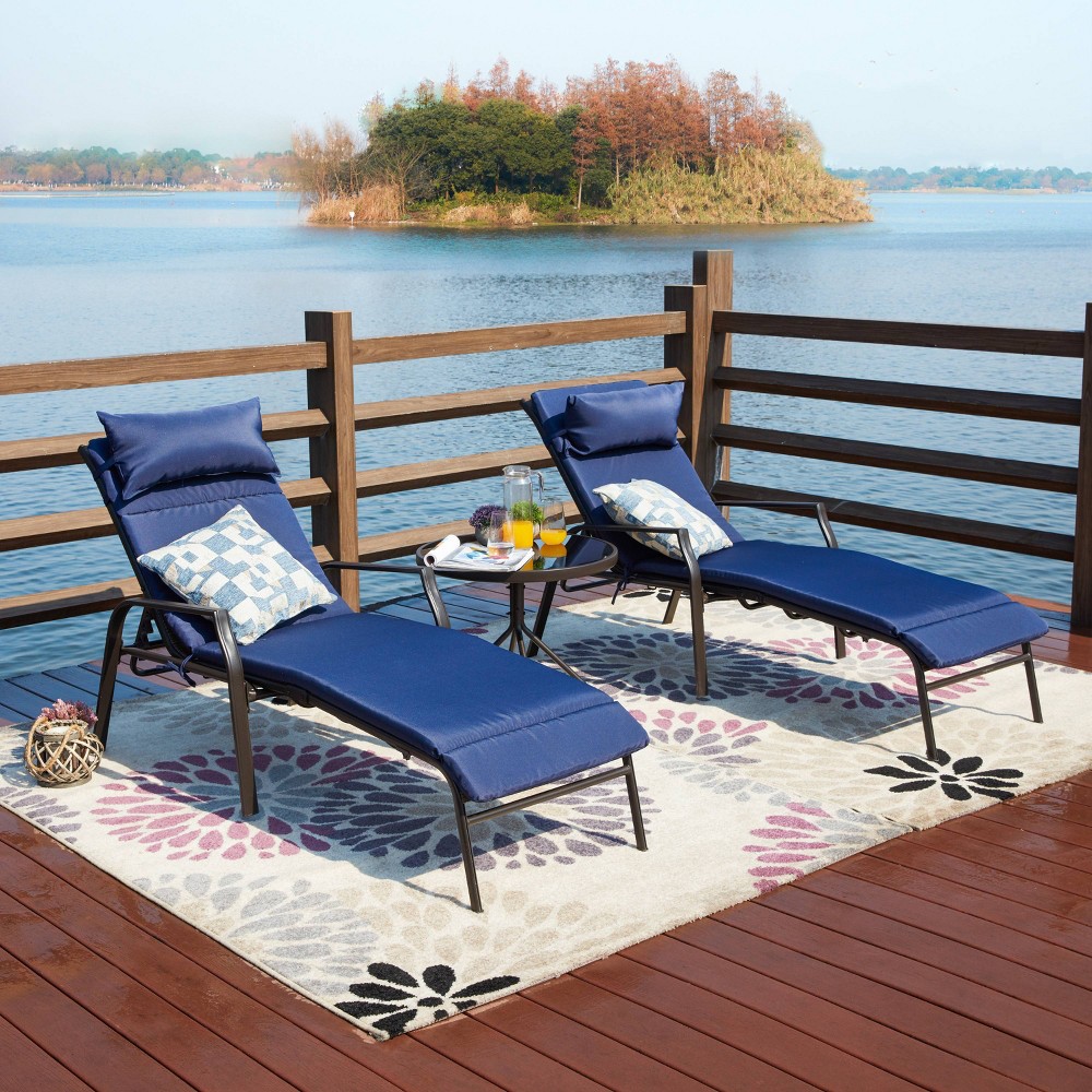 Photos - Garden Furniture 3pc Outdoor Metal Chaise Lounge Set Blue - Patio Festival: Powder-Coated Steel Frame, UV-Resistant