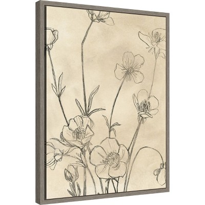 Vintage Botanical Wildflowers Canvas Print with Greywash Frame