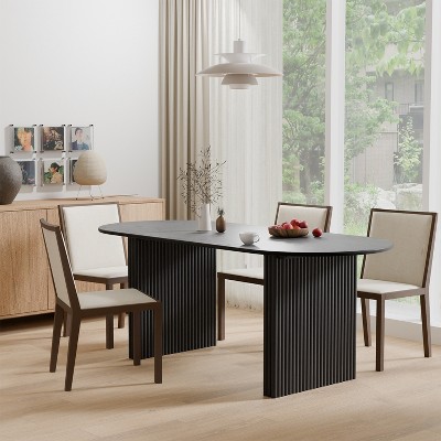 Lirago 67in Oval Wood Grain Dining Table 6 Person Modern Elegant Natural Finish Perfect for Family Gatherings Dinner Parties Black
