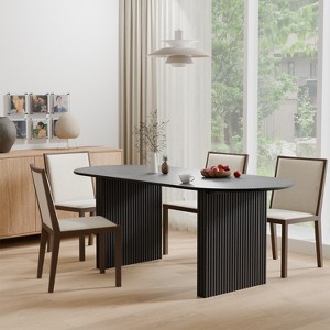 Lirago 67in Oval Wood Grain Dining Table 6 Person Modern Elegant Natural Finish Perfect for Family Gatherings Dinner Parties Black - 1 of 4