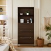 SKRAN Shoe Cabinet with 3 Flip Drawers, Entryway Cabinet with Open Shelves, Freestanding Hidden Narrow Rack with Solid Wood Legs for Hallway,Walnut - 2 of 4