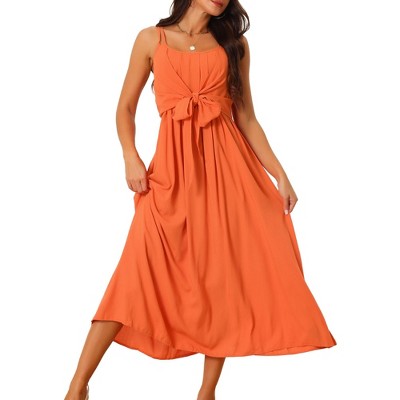 Allegra K Women's Summer Sleeveless Casual Tie Front Flowy Midi Sundresses