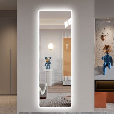 DOMETOUR LED Full Length Floor Mirror, Wall Mounted Mirror with Lights, Bedroom Full Size Body Mirror with Dimming & 3 Color Modes