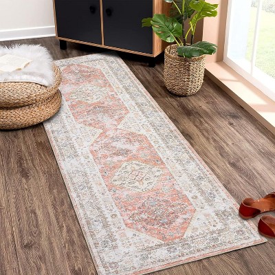 Vintage Area Rug, Low-Pile Ultra-Thin Stain Resistant Carpet with Non-Slip Backing for Living Room, Bedroom, Pet & Kid Friendly