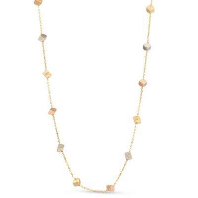 Pompeii3 14k Yellow White & Rose Gold Tri Color Cube Station Necklace 17" Lobster Clasp