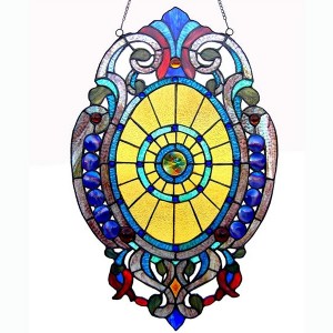 Chloe Lighting Webster Tiffany-Glass Victorian Window Panel 15x23 - 1 of 4