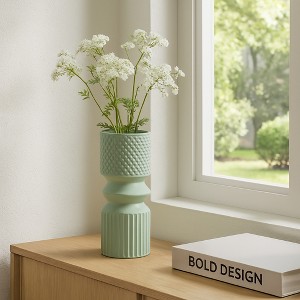 Ceramic Boho Decorative Vase - Modern Textured Design Flower Holder for Home, Office, Bedroom, Living Room - 1 of 4