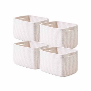 Aoibox Woven Cotton Rope Storage Baskets with Handles Off White 12.5x9.1x7.9 for Shelves Closet 4 Packs - 1 of 4