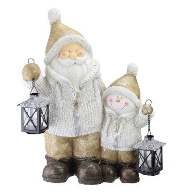 Northlight 18" Brown Santa and Snowman with Lanterns Christmas Figurine