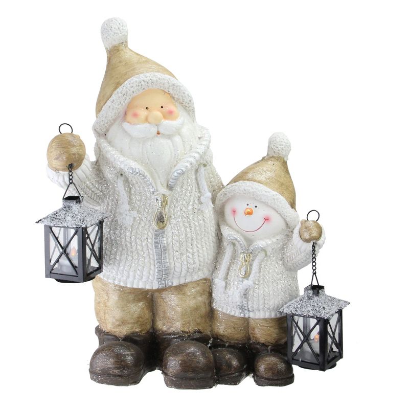 Northlight 18" Brown Santa and Snowman with Lanterns Christmas Figurine, 1 of 6