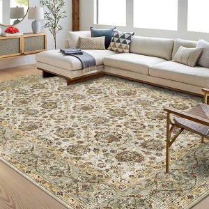 Vintage Area Rugs Floral Printed Indoor Mat Non-Slip Backing Throw Rugs Washable Low Pile Accent Carpet for Bedroom - 1 of 4