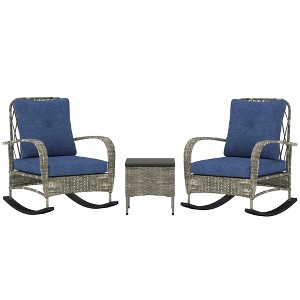 Resenkos 3 Pieces Wicker Patio Furniture Set, A Square Garden Table And Two Rocking Chairs, Gray - 1 of 4