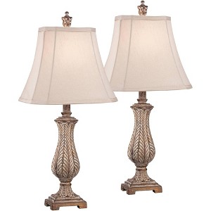 Regency Hill Karina 25" High Petite Vase Traditional Country Cottage Table Lamps Set of 2 Antique Gold Leaves Finish Living Room Bedroom Bedside - 1 of 4
