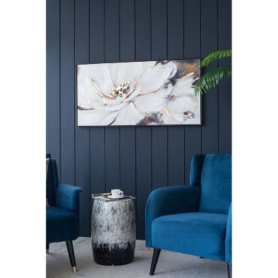 Large White and Gold Floral Canvas Print