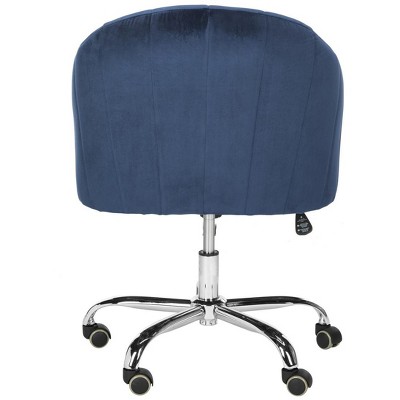 Navy Velvet Chrome-Finished Swivel Office Chair with Fixed Arms
