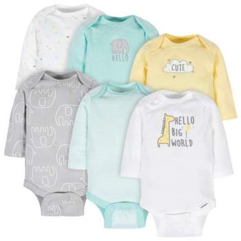 Gerber Baby Neutral Long Sleeve Onesies Bodysuits - Animals - Newborn - 6-Pack