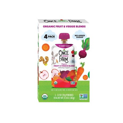 Once Upon a Farm Organic OhMyMega Veggie! Fruit & Veggie Blend - 4ct/3.2oz Pouches