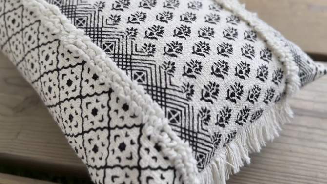 14x22 Inch Boho Print Lumbar Pillow Black & White Cotton With Polyester Fill by Foreside Home & Garden, 2 of 8, play video