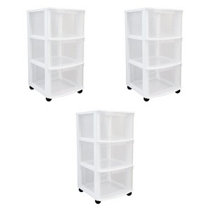 Gracious Living Resin Clear 3 Drawer Storage Chest System with Removable Rolling Casters for Garage, Basement, Utility Room, and Laundry Room, White - 1 of 4