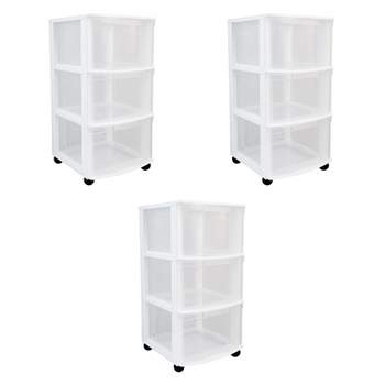 Sterilite Clear Plastic Stackable Small 3 Drawer Storage System For Home  Office, Dorm Room, Or Bathrooms, White Frame, (9 Pack) : Target