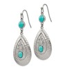 Chisel Stainless Steel Hammered with Imitation Turquoise and CZ Dangle Shepherd Hook Earrings - 3 of 4